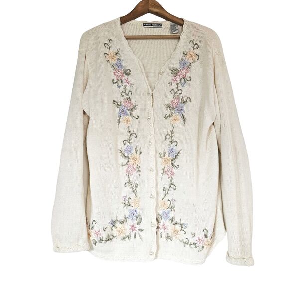 Vtg Embroidered Floral Cottagecore Cardigan Women L Button Up Boho Fairy Sweater - Picture 1 of 13